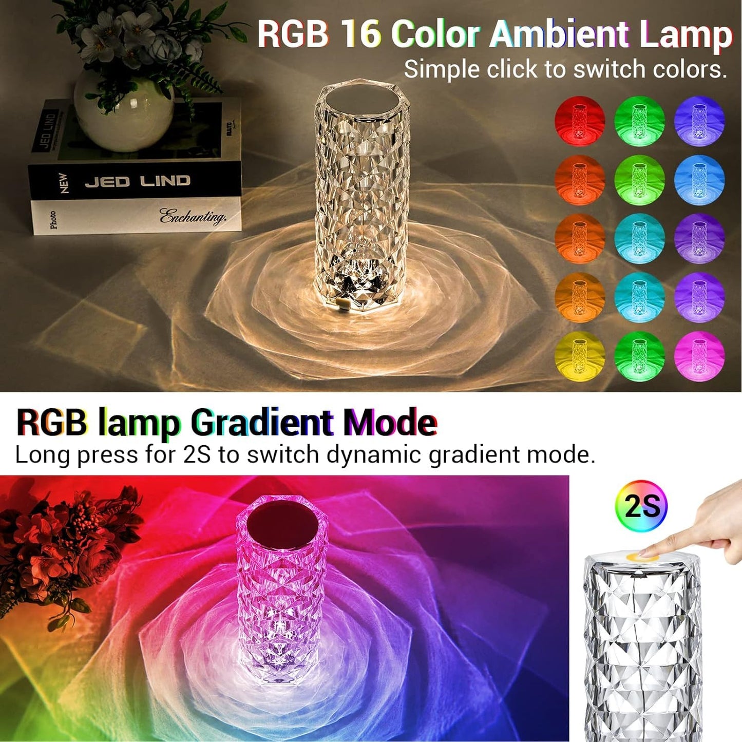 Crystal LED Touch Diamond Table Lamp - 16 Colors