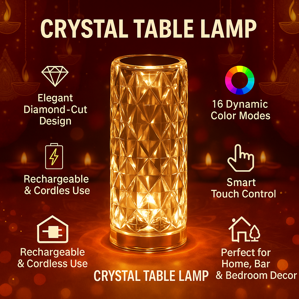 Crystal LED Touch Diamond Table Lamp - 16 Colors