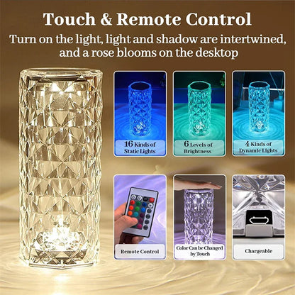 Crystal LED Touch Diamond Table Lamp - 16 Colors