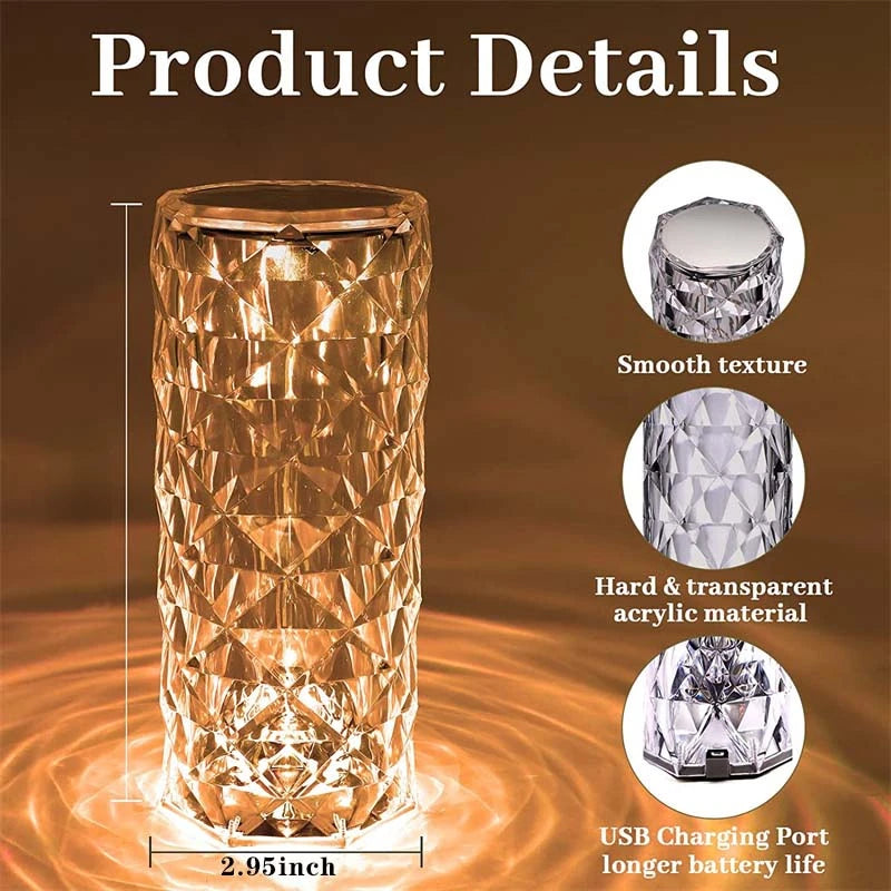 Crystal LED Touch Diamond Table Lamp - 16 Colors